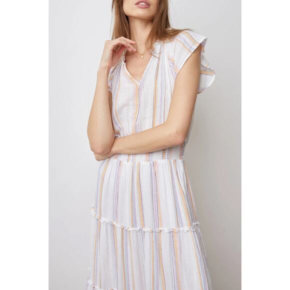 Rails Amellia Dress Merida Stripe Linen Flowy Ruffle Tiered Smocked Waist Small - Picture 9 of 12
